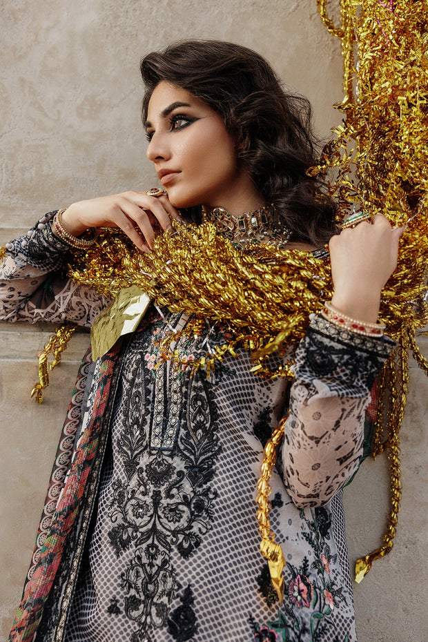 3-pc Unstitched Embroidered Printed Chiffon VSL25-44